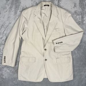 LL Bean Sport Coat Blazer Mens 40‎ Reg Khaki Padded Shoulders Pockets Cotton